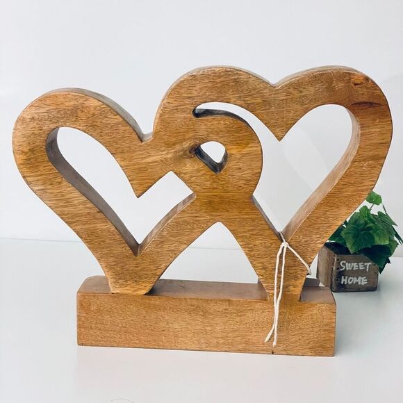 NWT Gorgeous Martha Stewart Handcrafted Heavy Wood Intertwined Heart Sculpture - Picture 6 of 13